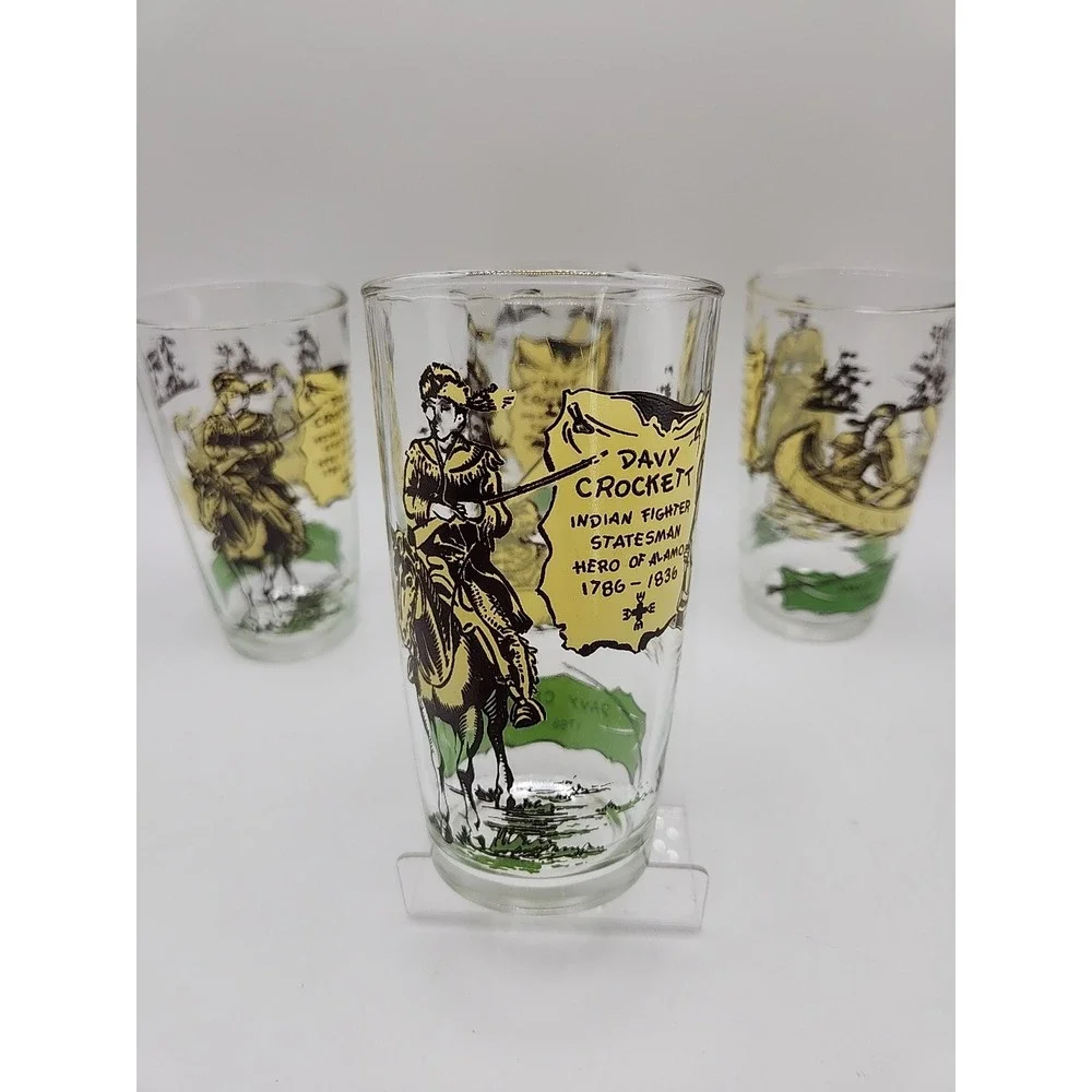1950s Davy Crockett 1786-1836 Collector's Drinking Glass Set of 4 Indian Fighter